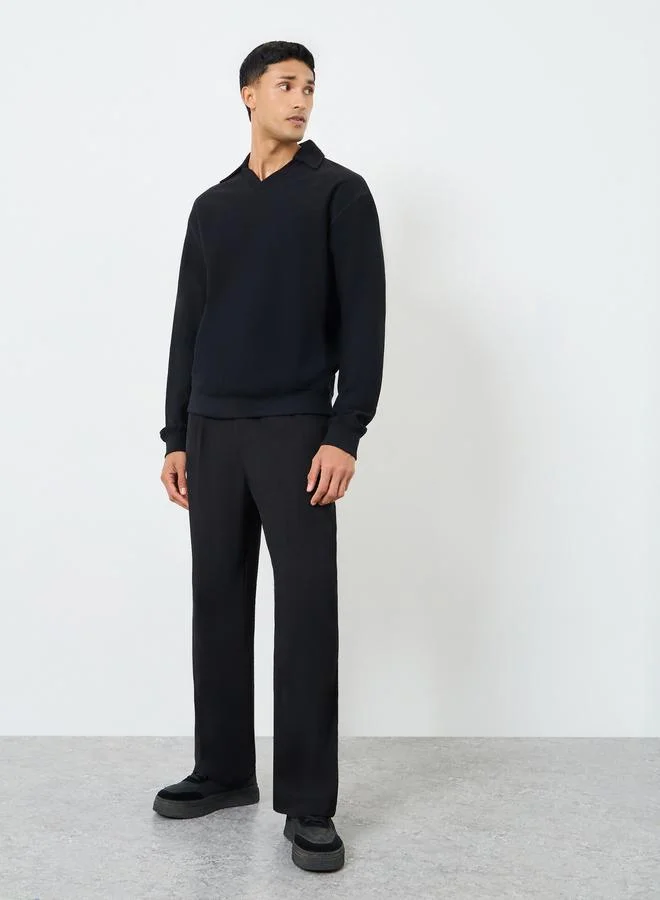 Styli Men Black Cotton Terry Sweatshirt